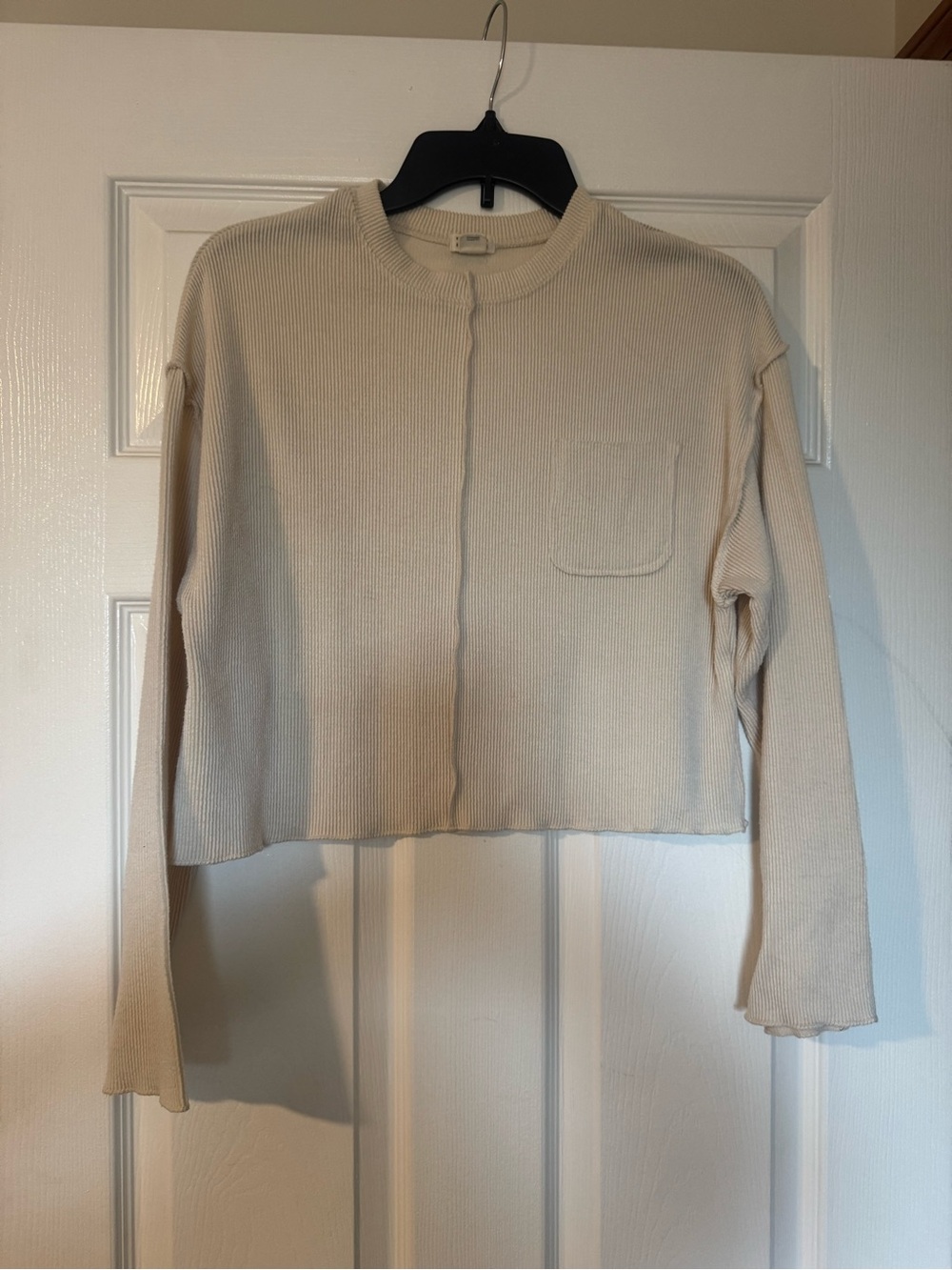 Billabong Cream Ribbed Cropped Long-Sleeve Top